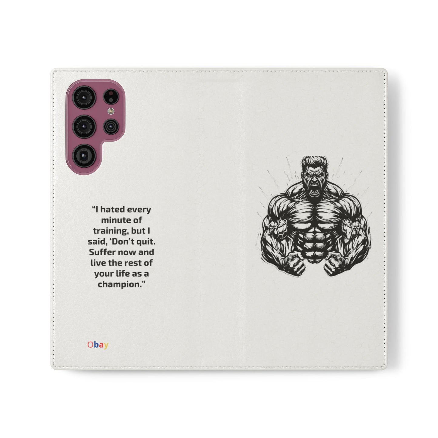 Champion's Motivational Flip Case | Inspirational Quote Phone Accessory for Fitness Enthusiasts