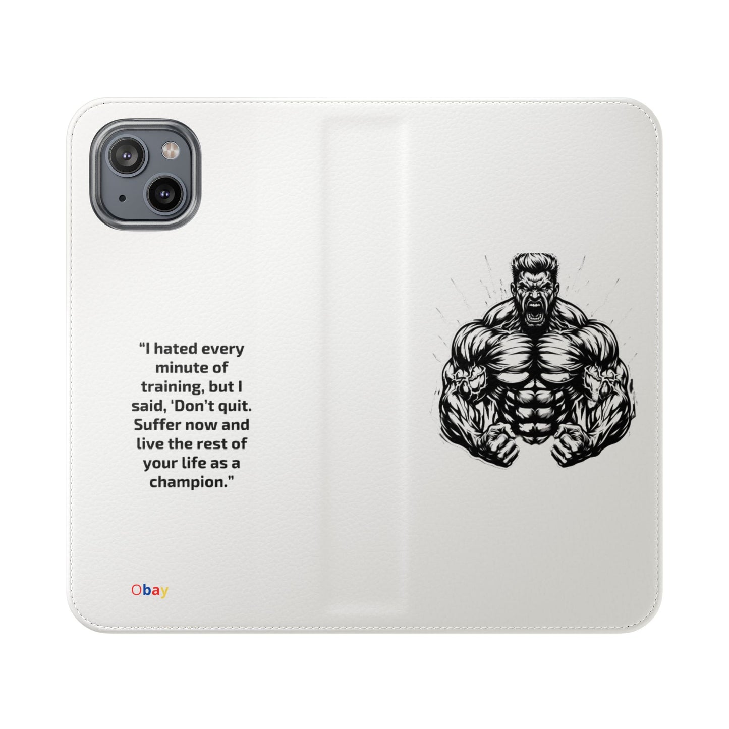 Champion's Motivational Flip Case | Inspirational Quote Phone Accessory for Fitness Enthusiasts