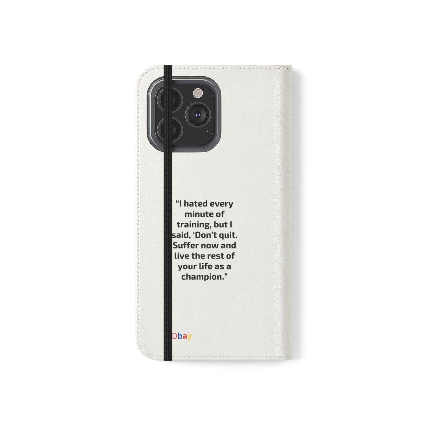 Champion's Motivational Flip Case | Inspirational Quote Phone Accessory for Fitness Enthusiasts