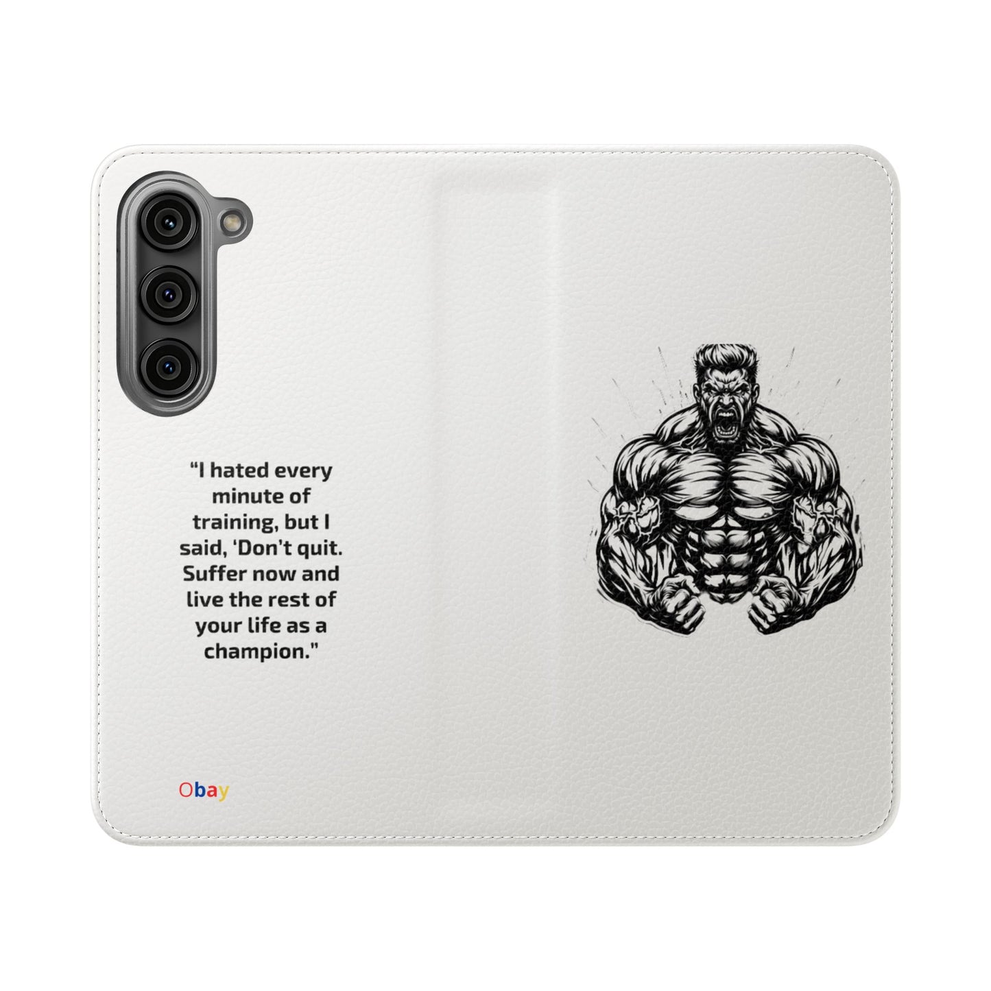 Champion's Motivational Flip Case | Inspirational Quote Phone Accessory for Fitness Enthusiasts