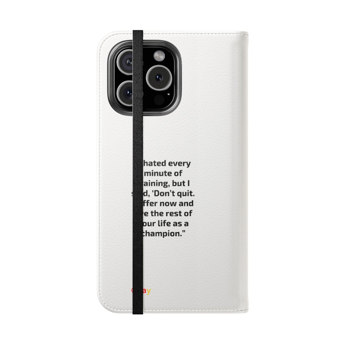 Champion's Motivational Flip Case | Inspirational Quote Phone Accessory for Fitness Enthusiasts