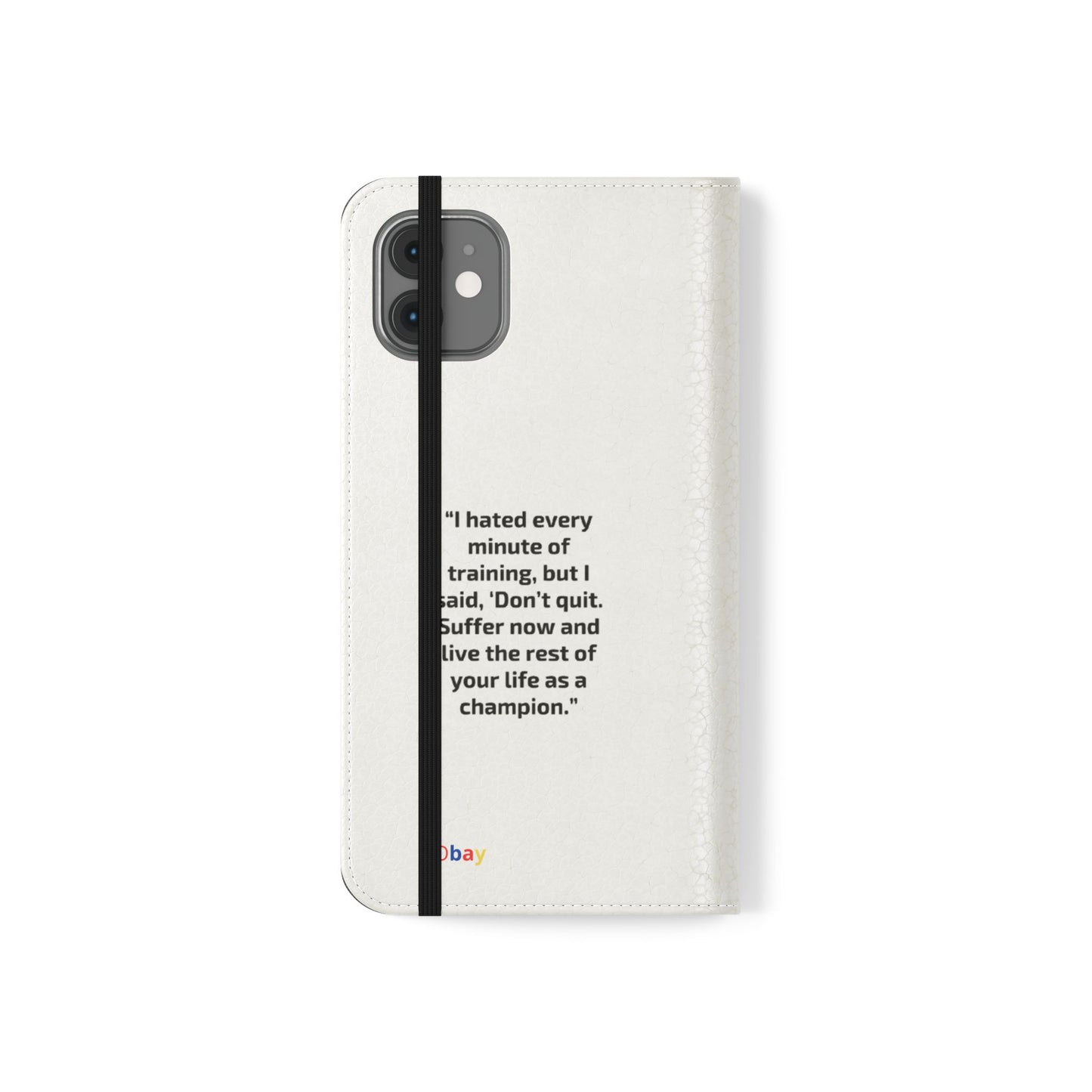 Champion's Motivational Flip Case | Inspirational Quote Phone Accessory for Fitness Enthusiasts
