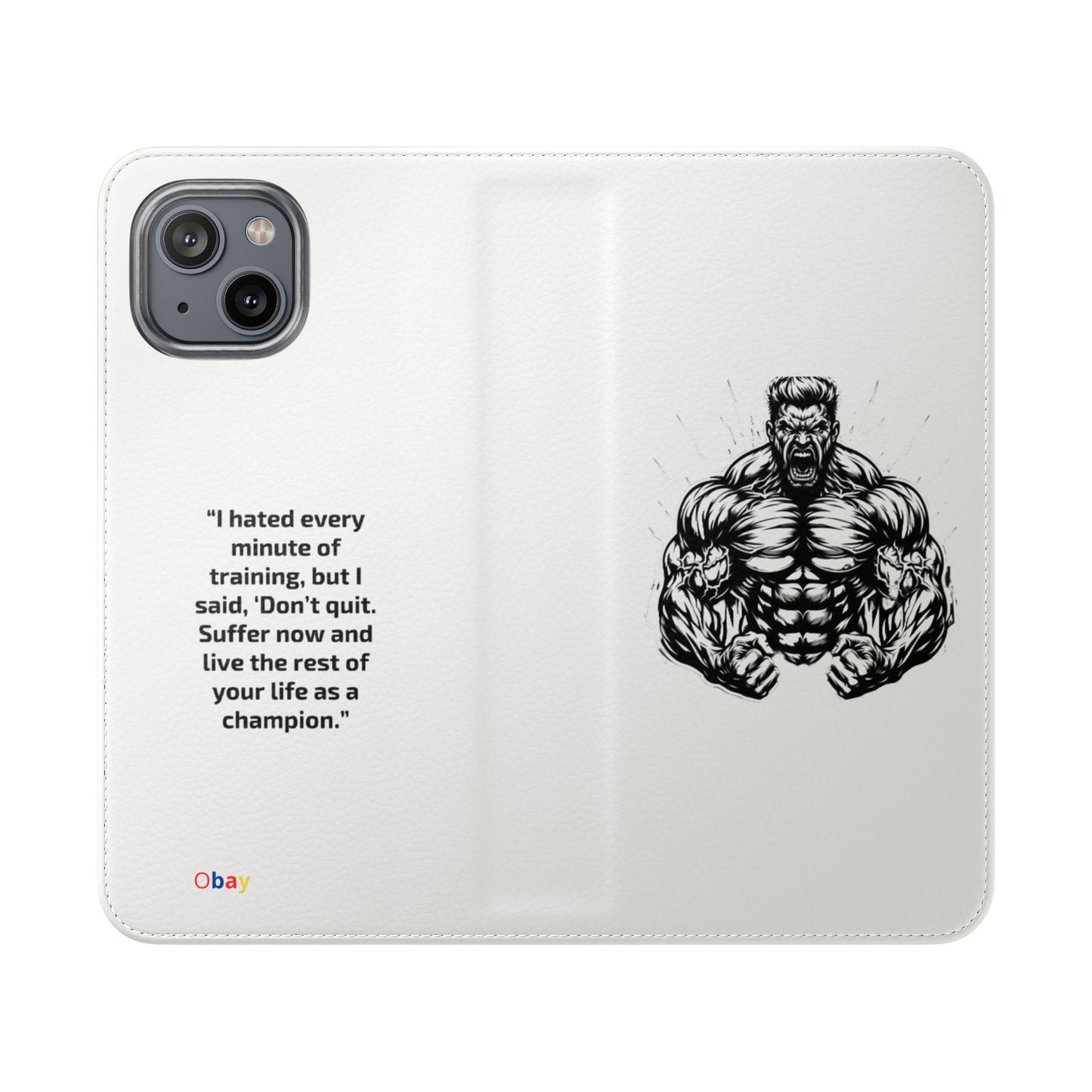 Champion's Motivational Flip Case | Inspirational Quote Phone Accessory for Fitness Enthusiasts