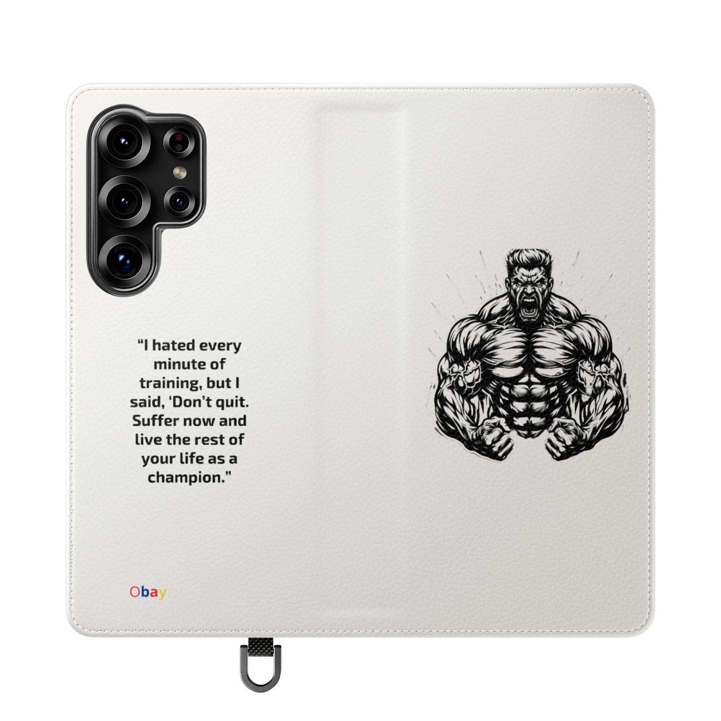 Champion's Motivational Flip Case | Inspirational Quote Phone Accessory for Fitness Enthusiasts