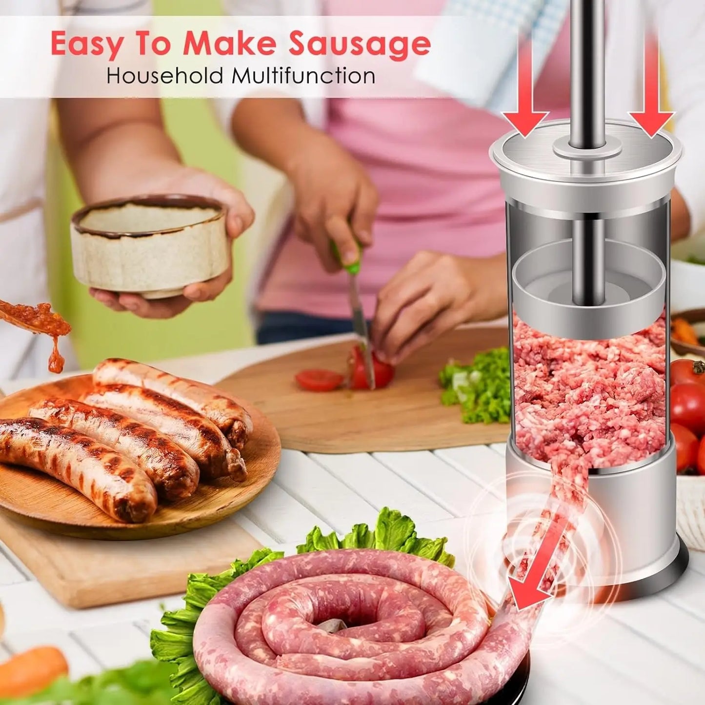 Stainless Steel Sausage Meat Stuffer | Vertical Sausage Maker for Homemade Sausages