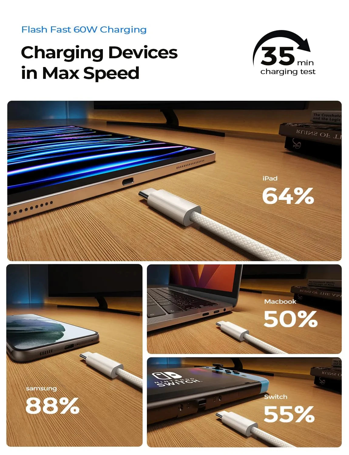Original PD 60W Fast Charger - 6A USB-C Cable for iPhone 15/16 Pro MAX & Samsung S24 - Quick Charge Power