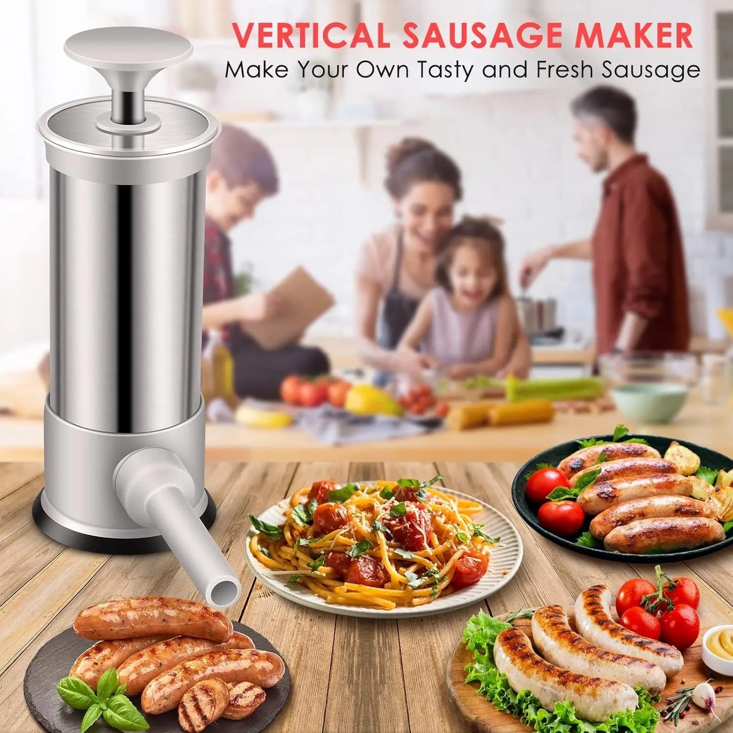 Stainless Steel Sausage Meat Stuffer | Vertical Sausage Maker for Homemade Sausages