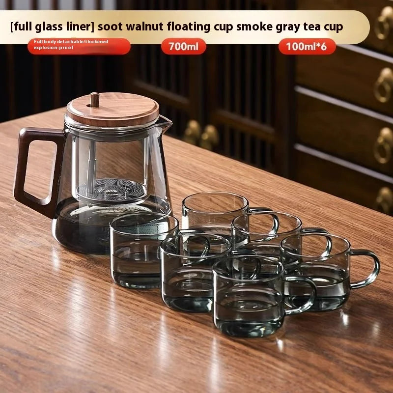 Premium Kung Fu Tea Set - Elegant Transparent Teapot & Walnut Cups - Top-Rated Favorite