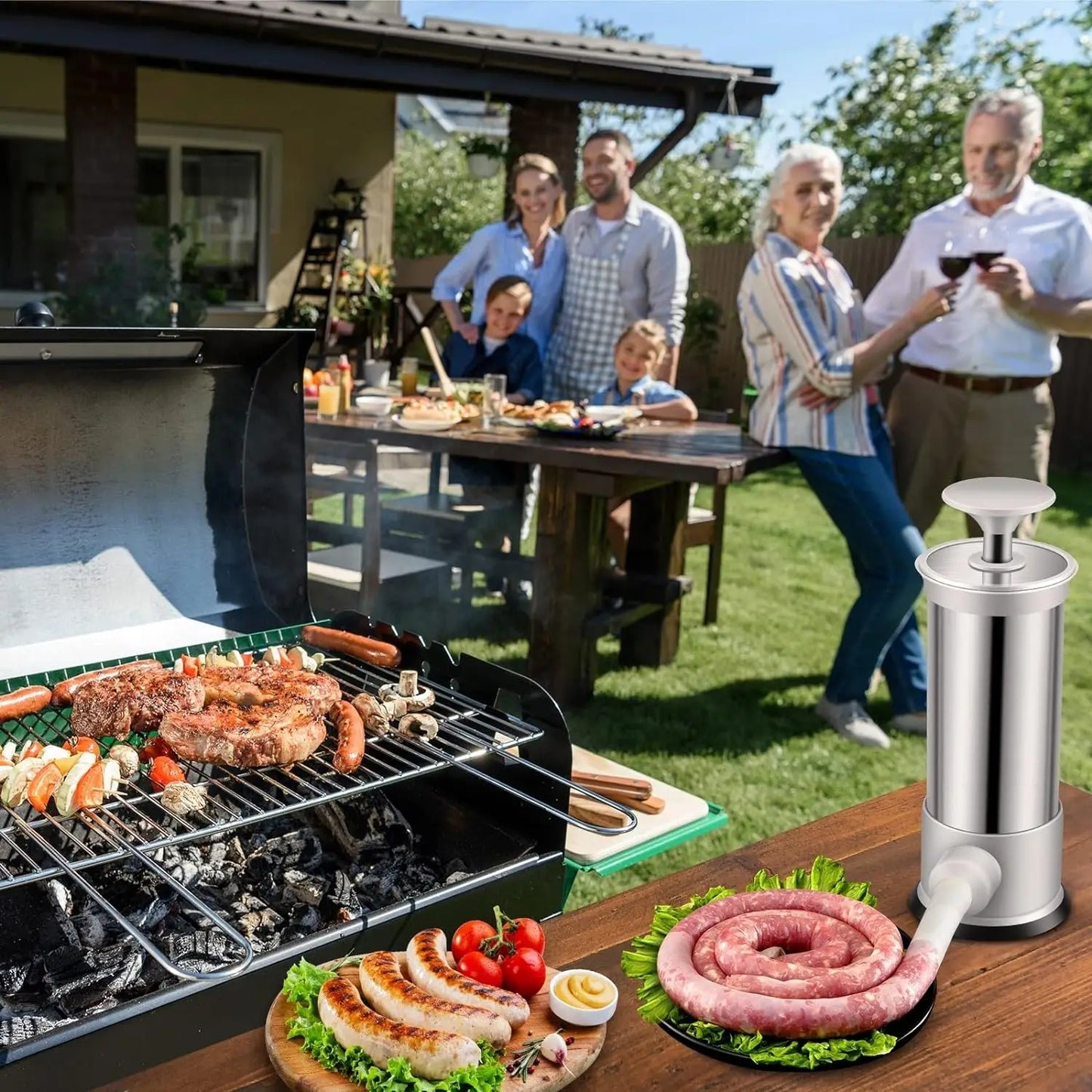 Stainless Steel Sausage Meat Stuffer | Vertical Sausage Maker for Homemade Sausages