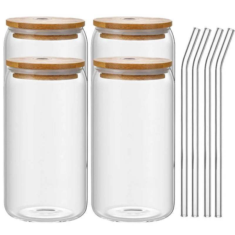 Transparent Coffee Mug Glass Cup with Lid & Straw - KitchenKraze