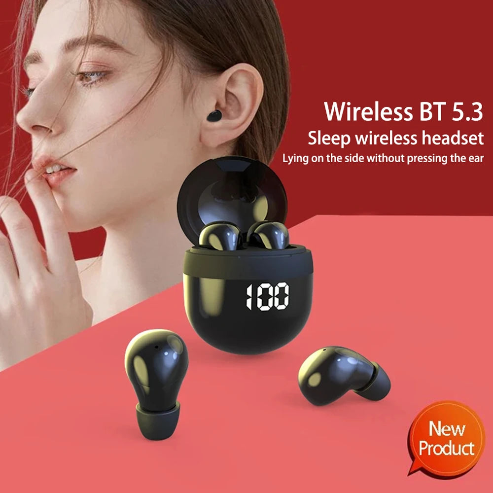 Wireless Bluetooth 5.3 Mini Headphones - Noise-Cancelling, Bass-Boosted Comfort for Sleep