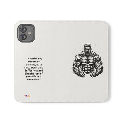 Champion's Motivational Flip Case | Inspirational Quote Phone Accessory for Fitness Enthusiasts