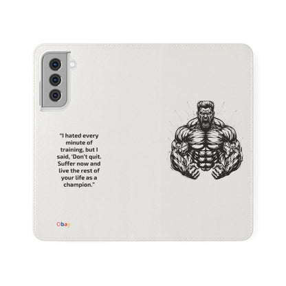 Champion's Motivational Flip Case | Inspirational Quote Phone Accessory for Fitness Enthusiasts