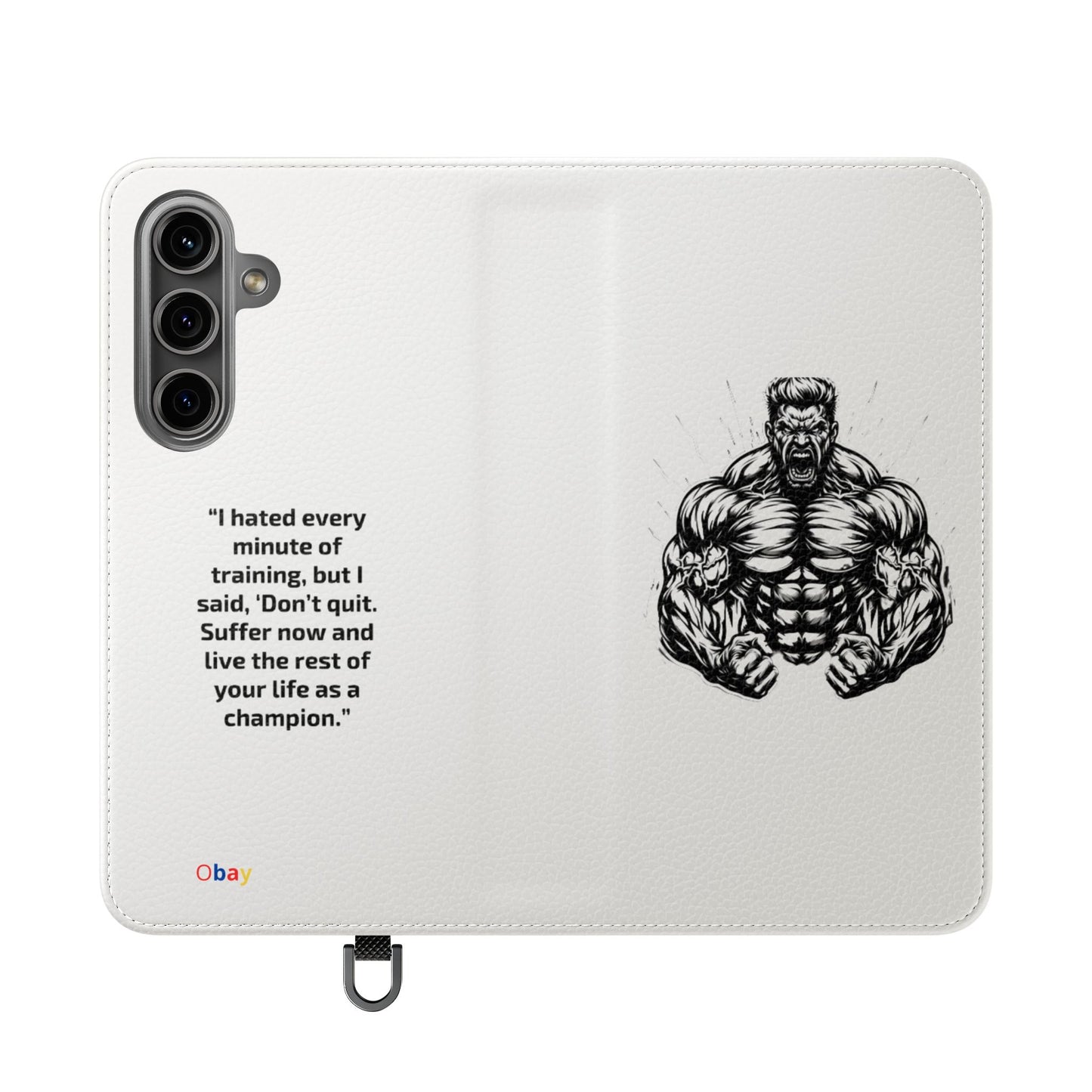 Champion's Motivational Flip Case | Inspirational Quote Phone Accessory for Fitness Enthusiasts