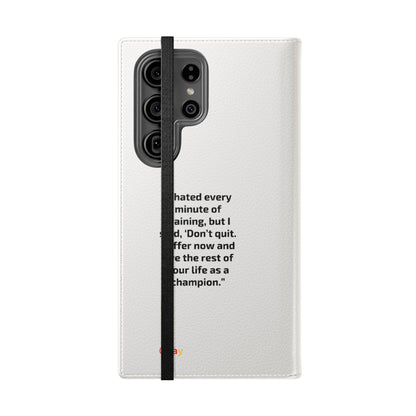 Champion's Motivational Flip Case | Inspirational Quote Phone Accessory for Fitness Enthusiasts