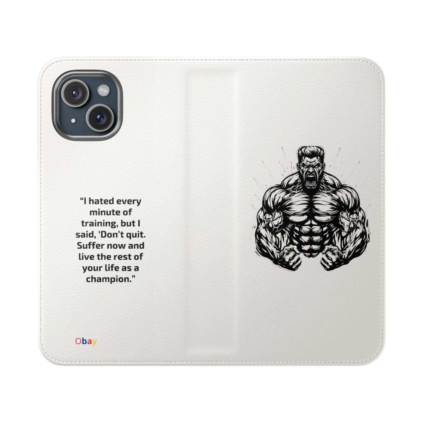 Champion's Motivational Flip Case | Inspirational Quote Phone Accessory for Fitness Enthusiasts