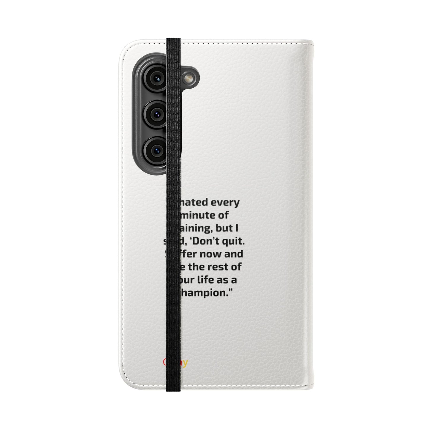 Champion's Motivational Flip Case | Inspirational Quote Phone Accessory for Fitness Enthusiasts