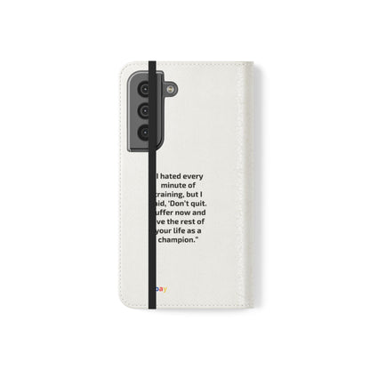 Champion's Motivational Flip Case | Inspirational Quote Phone Accessory for Fitness Enthusiasts