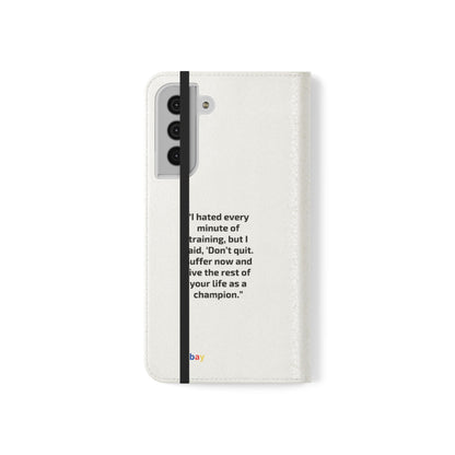 Champion's Motivational Flip Case | Inspirational Quote Phone Accessory for Fitness Enthusiasts