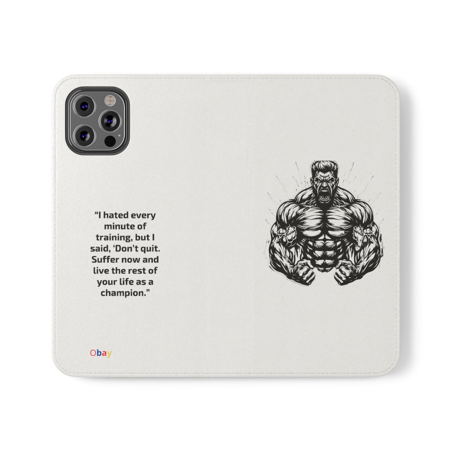 Champion's Motivational Flip Case | Inspirational Quote Phone Accessory for Fitness Enthusiasts