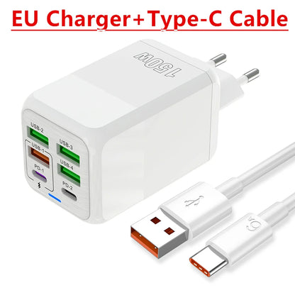 Fast Charger Wall Adapter - 150W, 6 Ports, USB C - TechSavvy