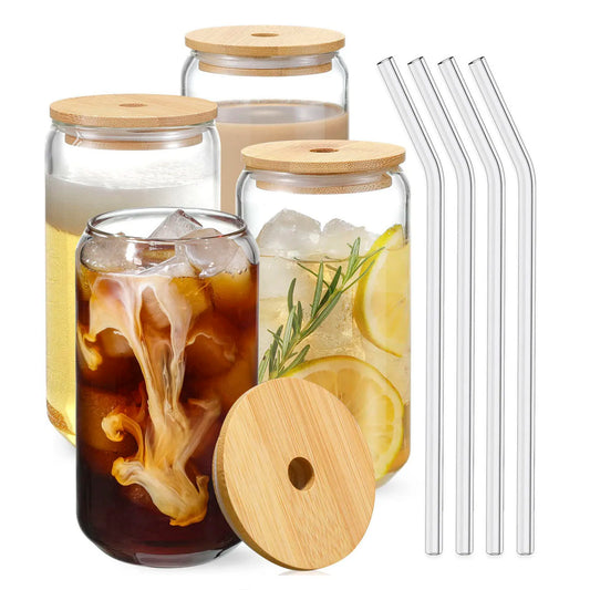 Transparent Coffee Mug Glass Cup with Lid & Straw - KitchenKraze