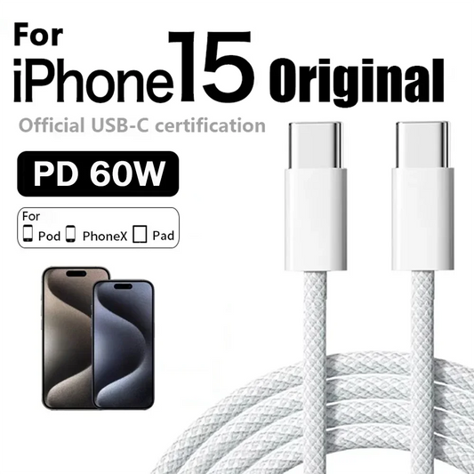 Original PD 60W Fast Charger - 6A USB-C Cable for iPhone 15/16 Pro MAX & Samsung S24 - Quick Charge Power