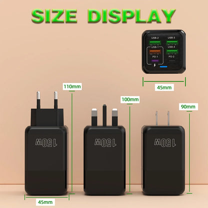Fast Charger Wall Adapter - 150W, 6 Ports, USB C - TechSavvy