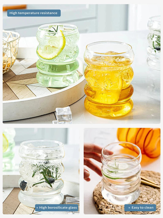 Leeseph Vintage Glass Cups | Creative Ribbed Glassware | Aesthetic Coffee Mug Set